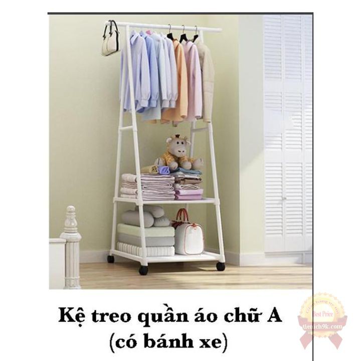 Kệ để đồ có bánh xe di động chữ A đa năng treo quần áo giày dép mũ nón