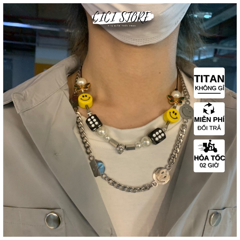 Dây Chuyền Titan Mặt Cười, Vòng Cổ Mặt Cười Xúc Xắc Phong Cách Hiphop