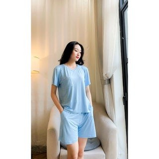 Set Quần Áo Ngắn Tay Mặc Ở Nhà Vải Cotton Sợi Tơ Nhiều Màu Tùy Chọn