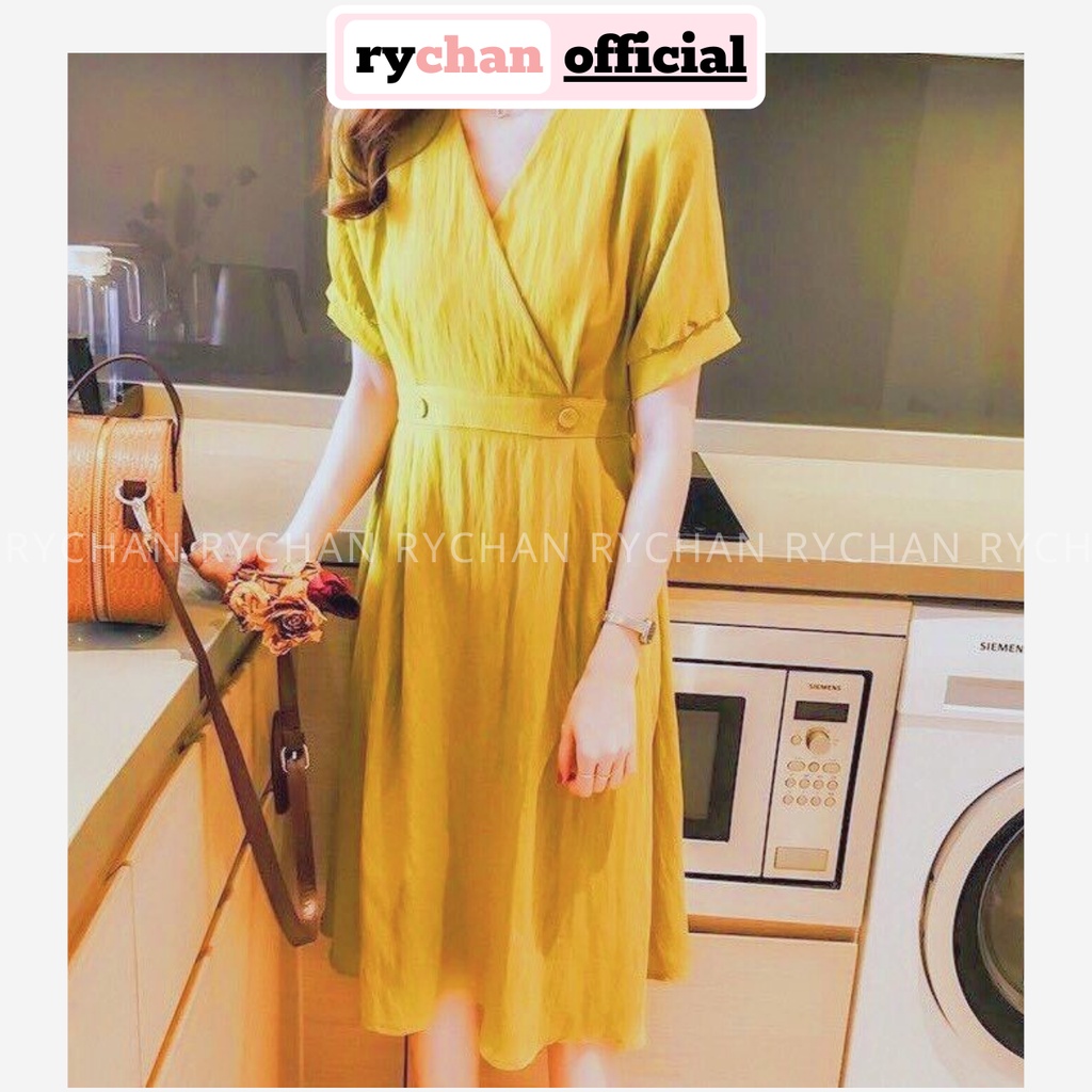 DX901 - Đầm Xòe Đắp Chéo Nhún Eo Nhiều Màu Đầm Công Sở Đi Làm Đầm Cổ V Công Sở
