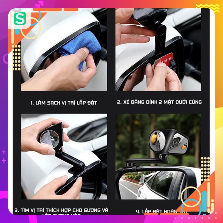 Gương chiếu hậu 2 hình vuông góc rộng xoay 360 độ, có cần điều chỉnh được cho xe hơi-lakado MSP81611 MSP93271
