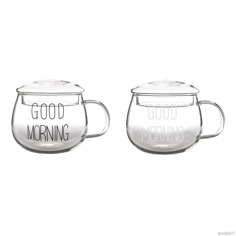 Cốc thủy tinh chịu nhiệt có nắp và tay cầm in chữ 350ml