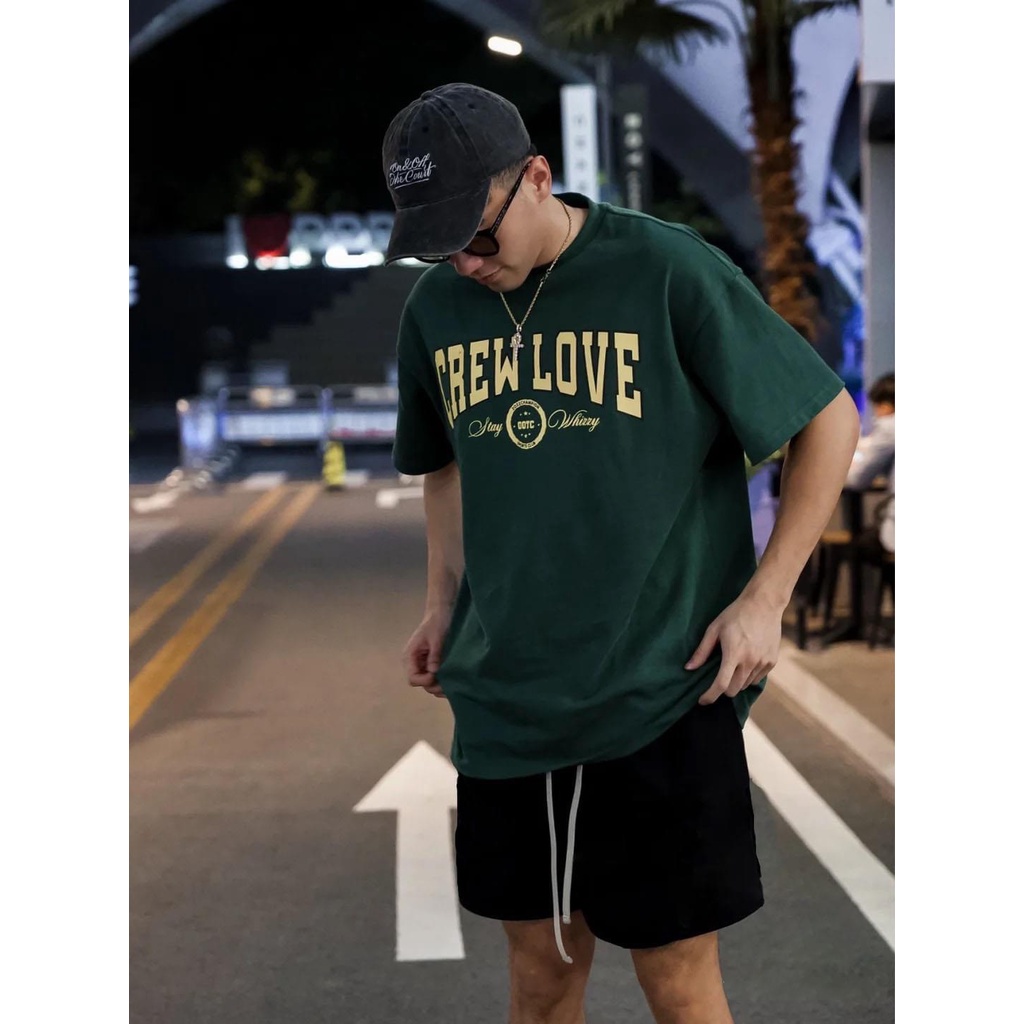 Áo Thun Tay Lỡ Nam Nữ Crew Love Unisex Áo Phông Form Rộng Màu Xanh Cổ Vịt Xanh Lá Vải Cotton Mềm Mịn Thoáng Mát