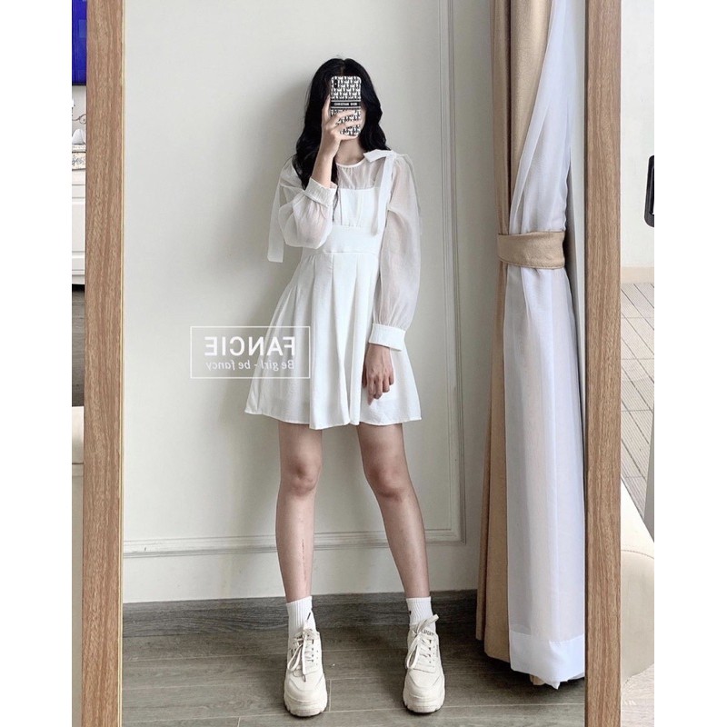 Đầm nữ trắng dễ thương xếp li phối nơ | BigBuy360 - bigbuy360.vn