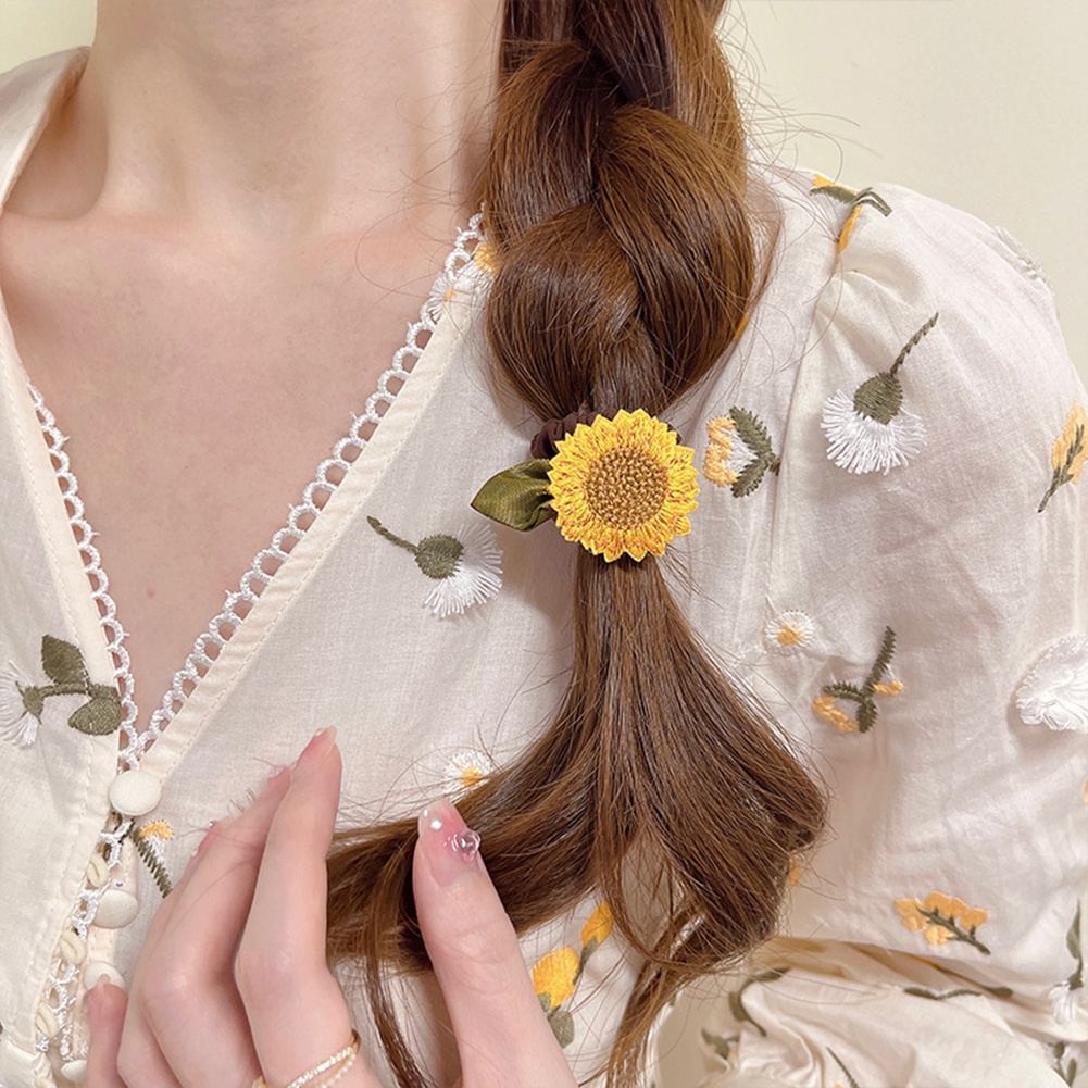 Dây Cột Tóc Cao Su In Họa Tiết Hoa Hướng Dương Phong Cách Hàn Quốc Thời Trang Mùa