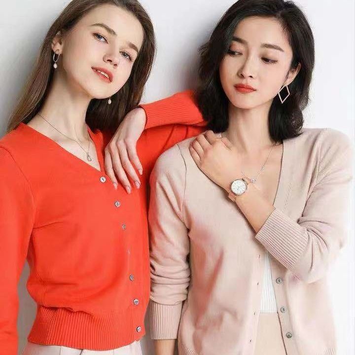 Áo thun len áo khoác cardigan tay dài nữ cổ tim hàn quốc 7 cúc