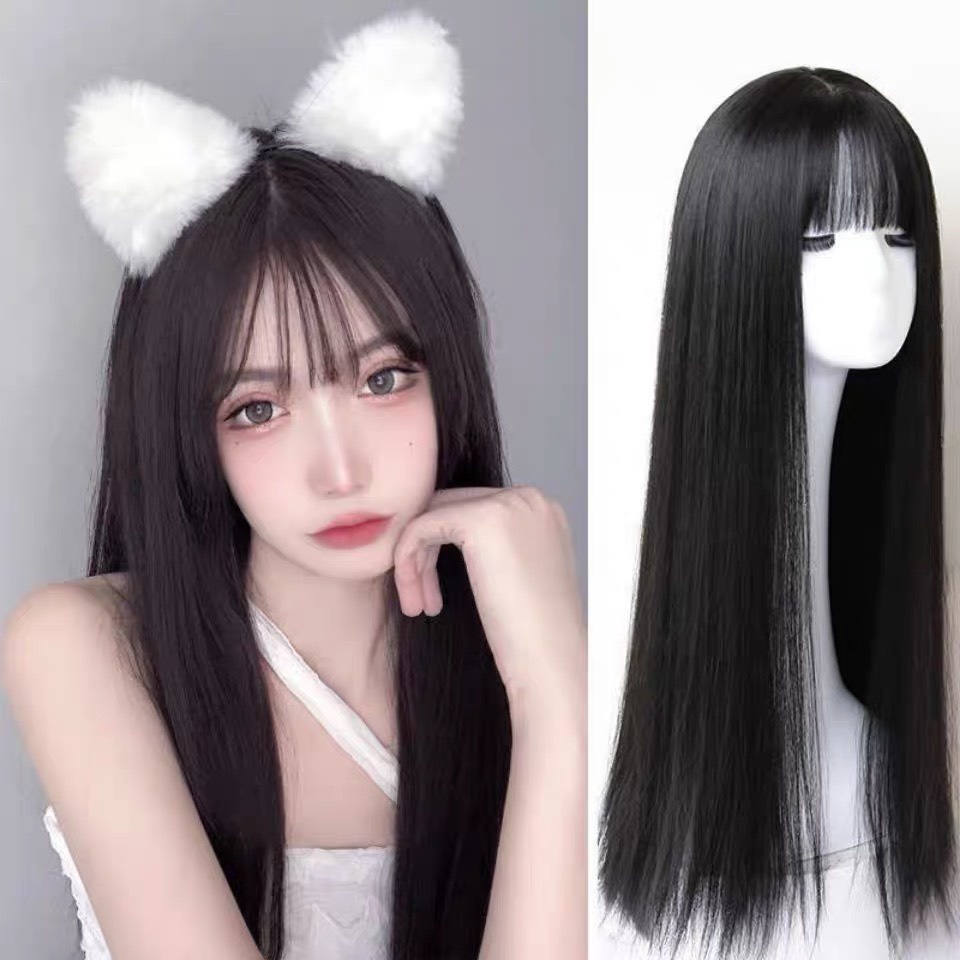 Tóc Giả Nữ Cả Đầu Thẳng Có Mái Sợi Tơ Cao Cấp Hàn Quốc