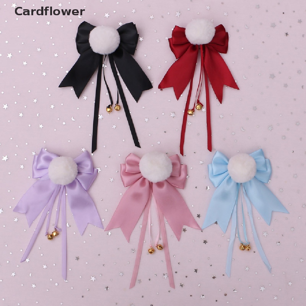 &lt; Cardflower &gt; Kẹp Tóc Hình Nơ Gắn Quả Bông Pom Pom Dễ Thương Phong Cách Lolita Đáng Yêu Đang Giảm Giá