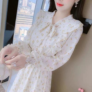 Đầm Voan Dài Ôm Eo Mềm Mại In Họa Tiết Hoa Phong Cách Hàn Quốc Thanh Lịch Dành Cho Nữ