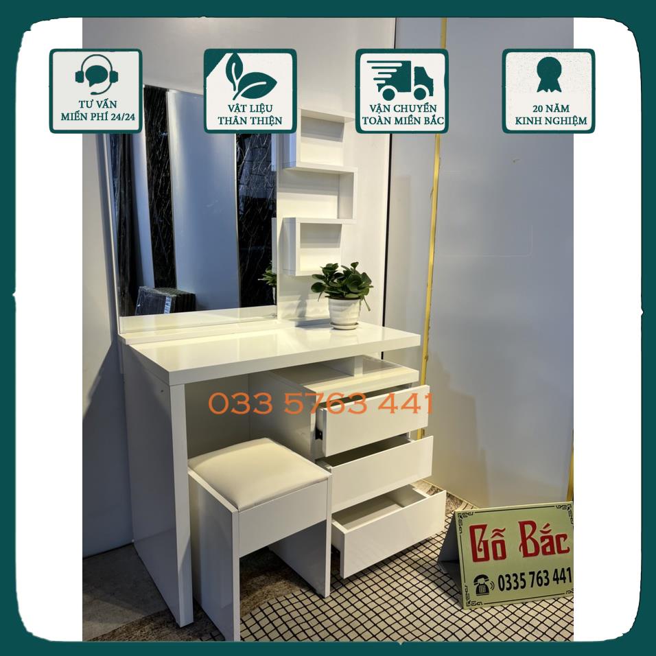 Bàn trang điểm gỗ MDF phủ melamine bóng chống xước loại 1 - bàn trang điểm đẹp có kích thước 80x40x130cm tặng kèm ghế