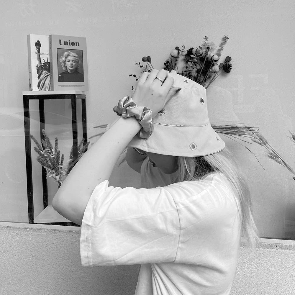 TAYLOR1 Nón Bucket Chất Cotton Hoạ Tiết Thêu Thiết Kế Đơn Giản Cho Phái Nữ