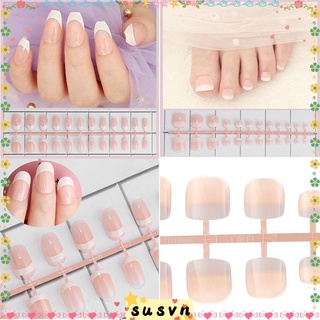 Set 24 móng tay giả nhiều kích cỡ màu hồng nhẹ nhàng phong cách Pháp thanh lịch cho nữ