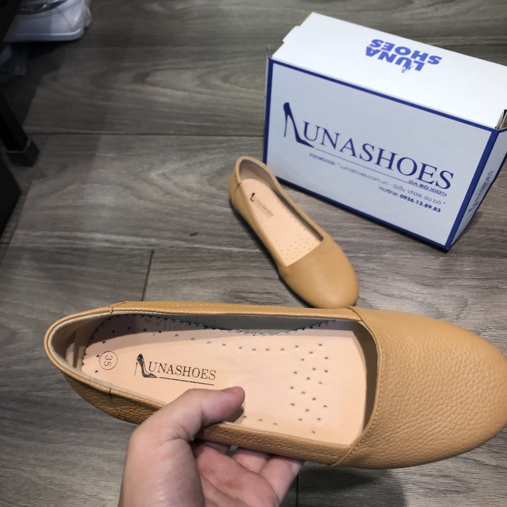 Giày búp bê nữ mũi tròn LUNASHOES 1062 giầy bệt da bò thật mềm êm chân bảo hành 24 tháng