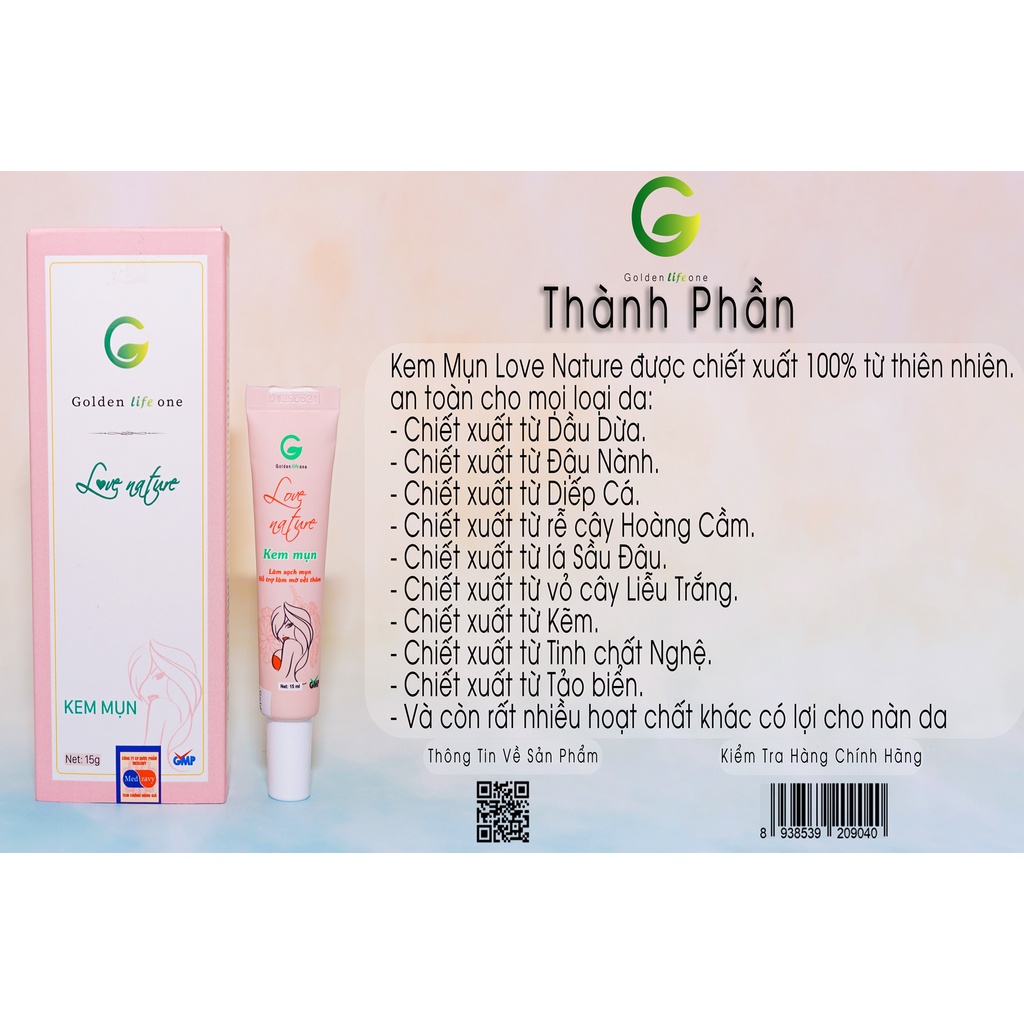 [HÀNG CAO CẤP-CHÍNH HÃNG] KEM MỤN LOVE NATURE TỪ GOLDEN LIFE ONE: HỘP 1 TÚP 15G | BigBuy360 - bigbuy360.vn