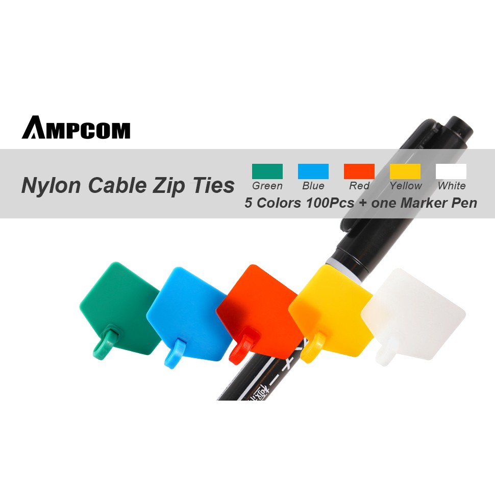 Dây rút nhựa đánh số dây cáp AMPCOM, nhiều màu sắc ( tặng bút chống xóa ). Set 100pcs