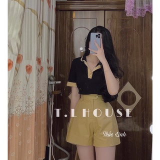 SET PULL ĐEN VIỀN CỔ POLO+SHORT KAKI NUDE