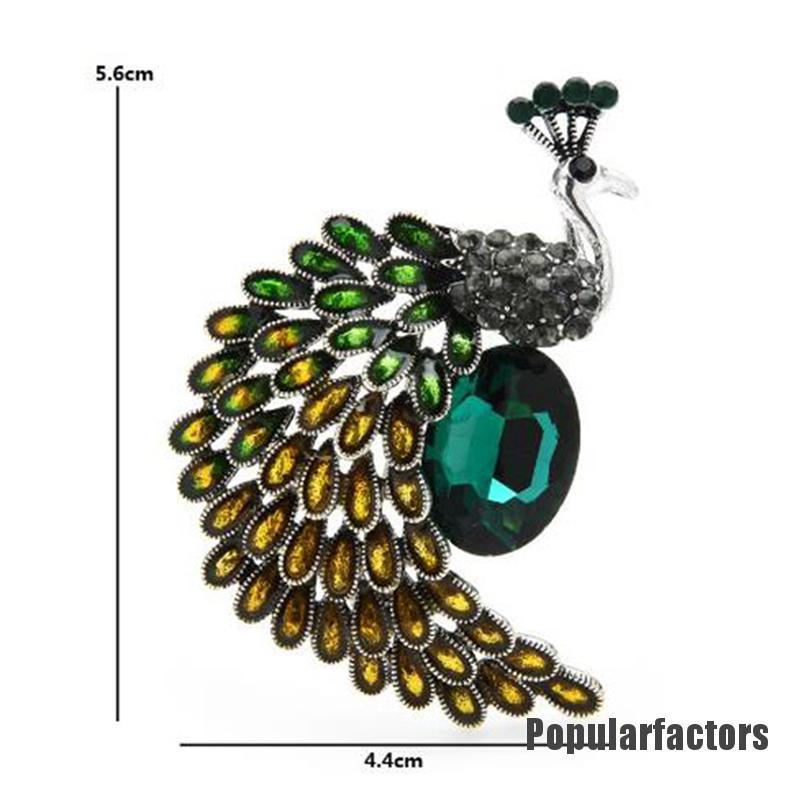 Trâm Cài Áo Hình Chim Công Đính Đá Xanh Lá Cây 1