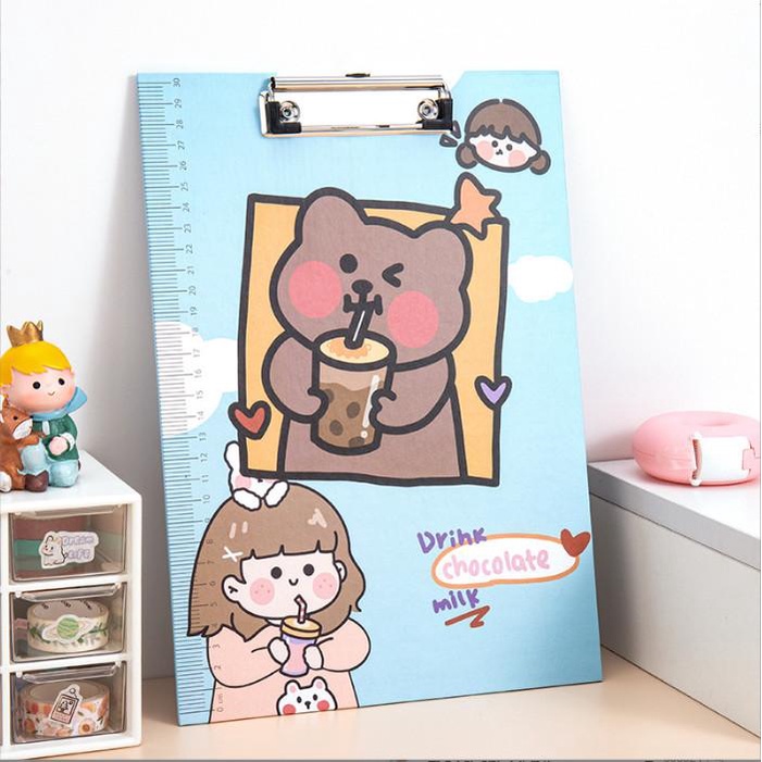 Bìa kẹp tài liệu, bảng trình ký A4 hình cô gái siêu cute dành cho học sinh, sinh viên BKCOGAI21
