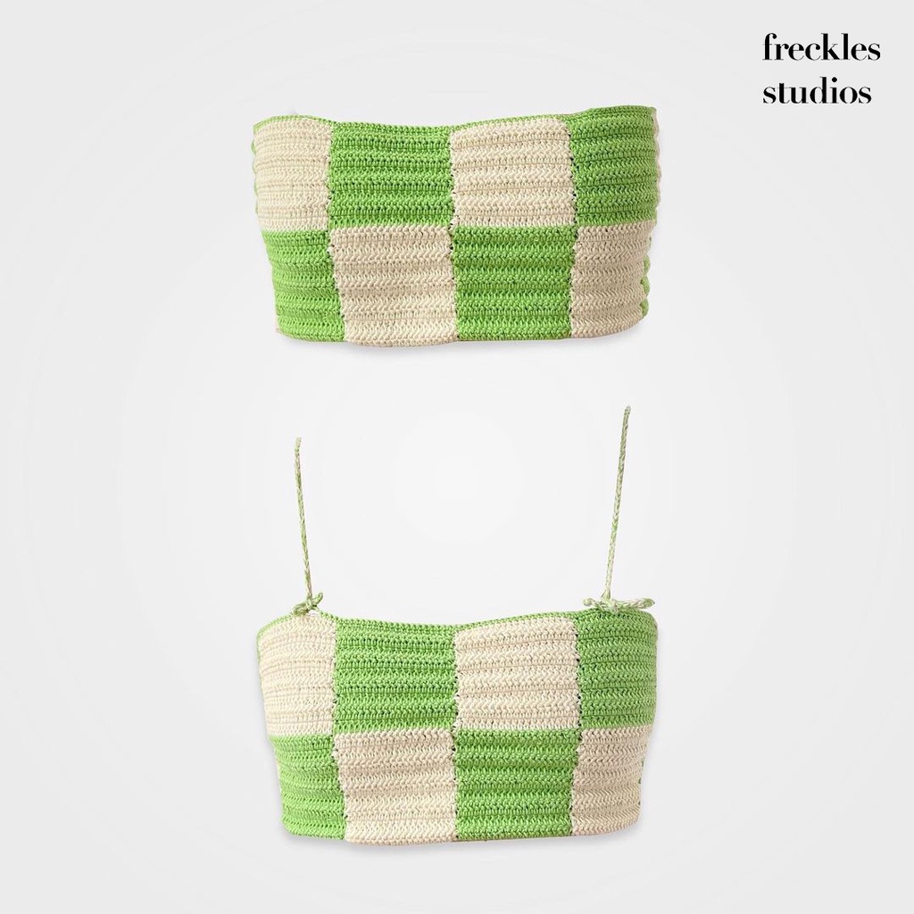 The Freckles Studios - Áo ống áo 2 dây croptop Simple Tube len móc sọc caro handmade (2 màu)