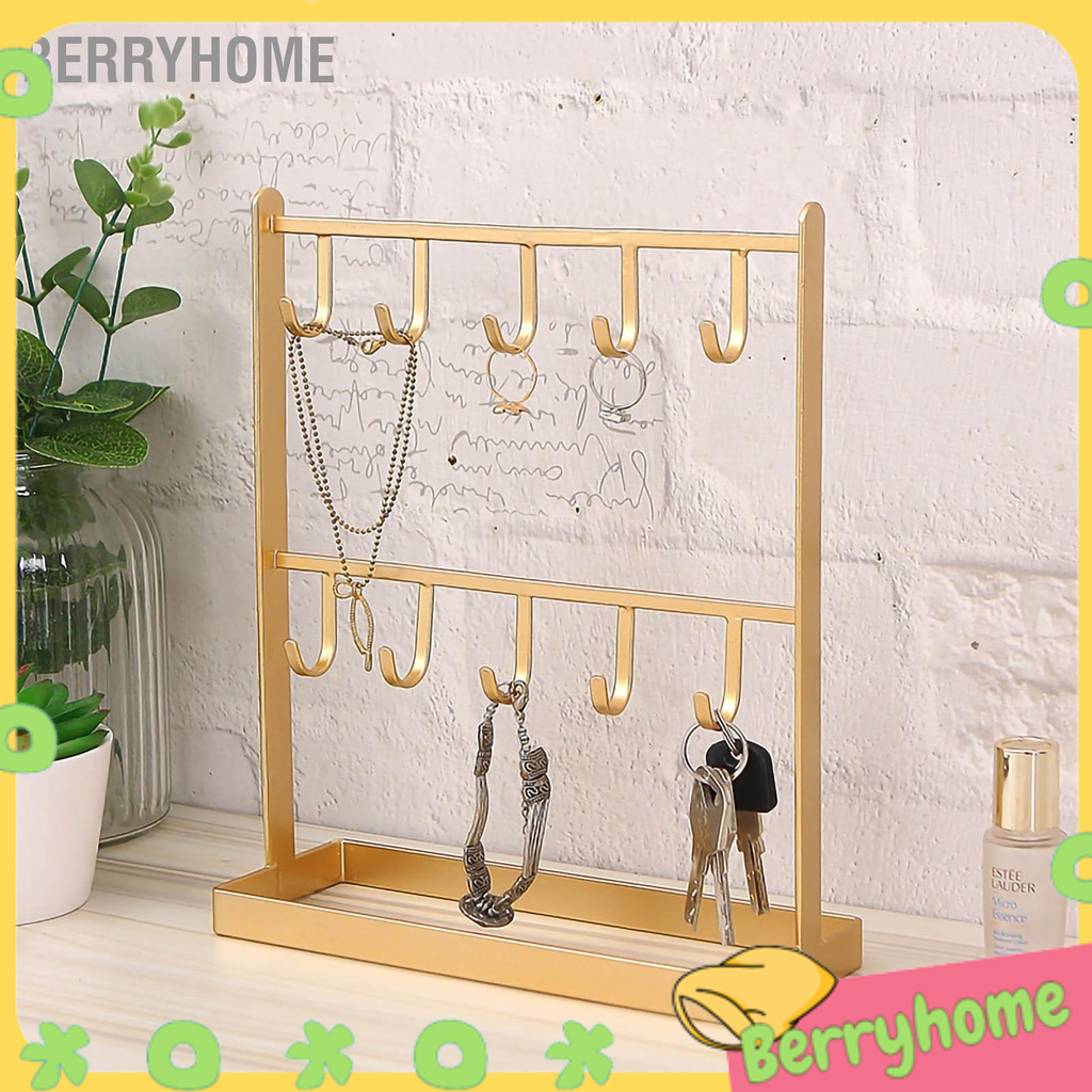 Đồ trang sức Trưng bày Tổ chức Đứng Móc Giá trưng Sắt vàng cho Vòng cổ Phụ kiện Tóc Bông tai BerryHome~