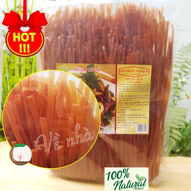 PHỞ GẠO LỨT ĐỎ HỮU CƠ TỰ NHIÊN 500G ( phở gạo lức khô sợi lớn dùng cho người lớn, trẻ nhỏ, ăn chay, ăn kiêng giảm cân )