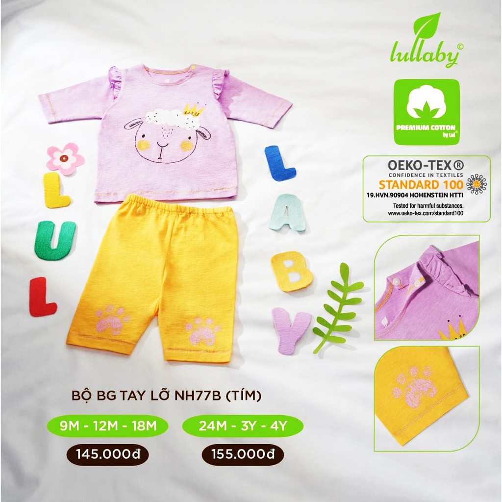 Bộ bé gái tay lỡ đáp đũng Lullaby, 100% cotton cao cấp mềm mát