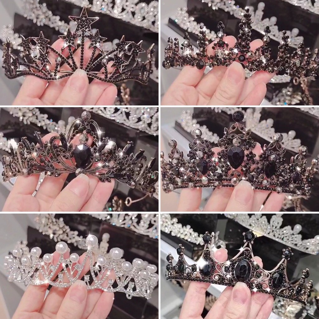Vương miện công chúa đính đá pha lê cài tóc đội đầu kim loại Vintage dạ hội kỉ yếu biểu diễn xinh đẹp dễ thương Miituu