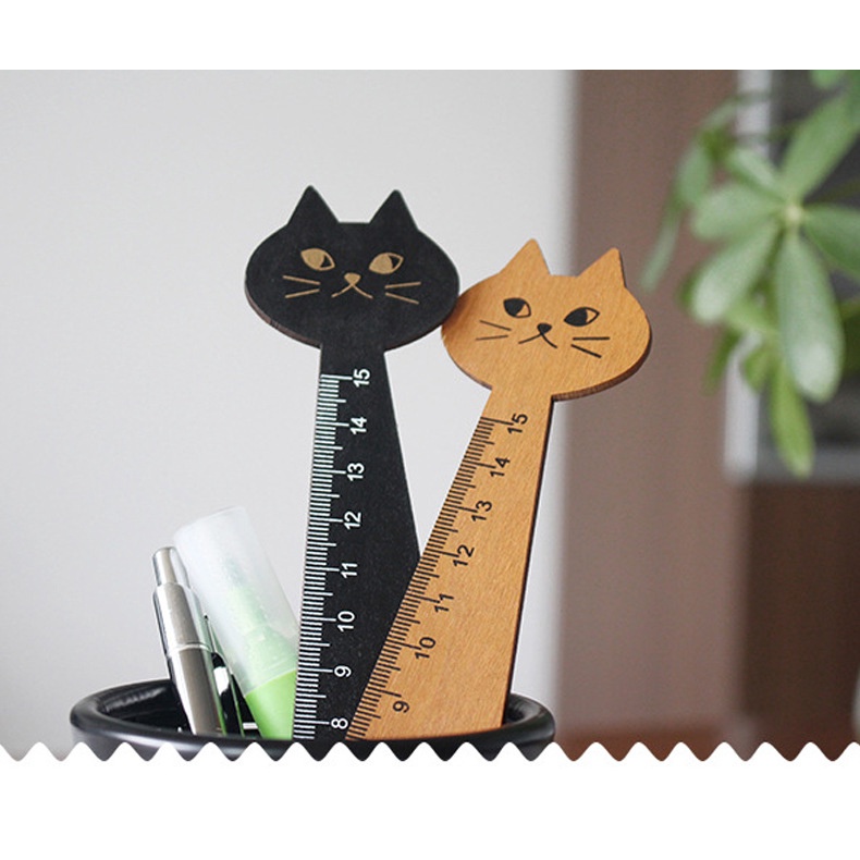 Thước kẻ gỗ hình chú mèo đen vàng siêu dễ thương LILA TKMEO103