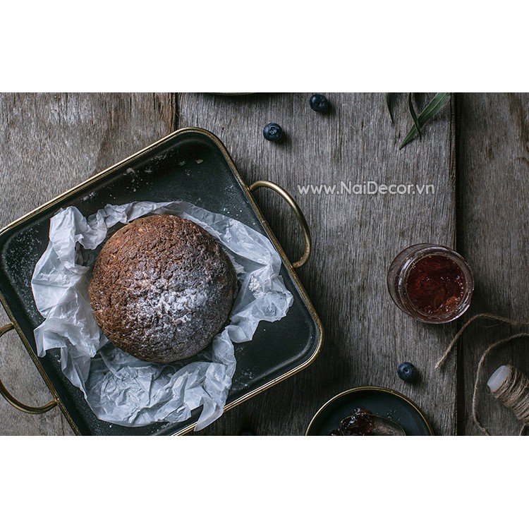 Khay kim loại xước tròn kiểu Retro, Vintage