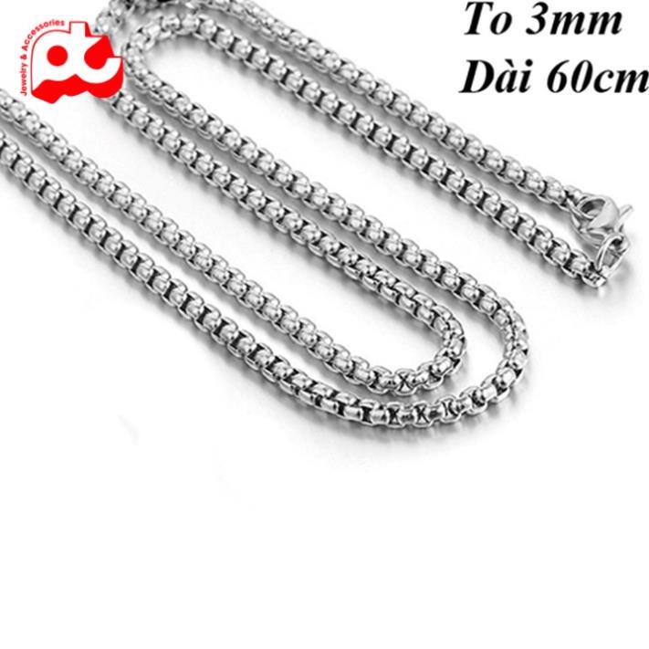 Dây chuyền titan nam cao cấp đẹp sang trọng thép không gỉ kiểu bông dừa PT JEWELRY kích cỡ 2mm màu trắng PTDCNA51