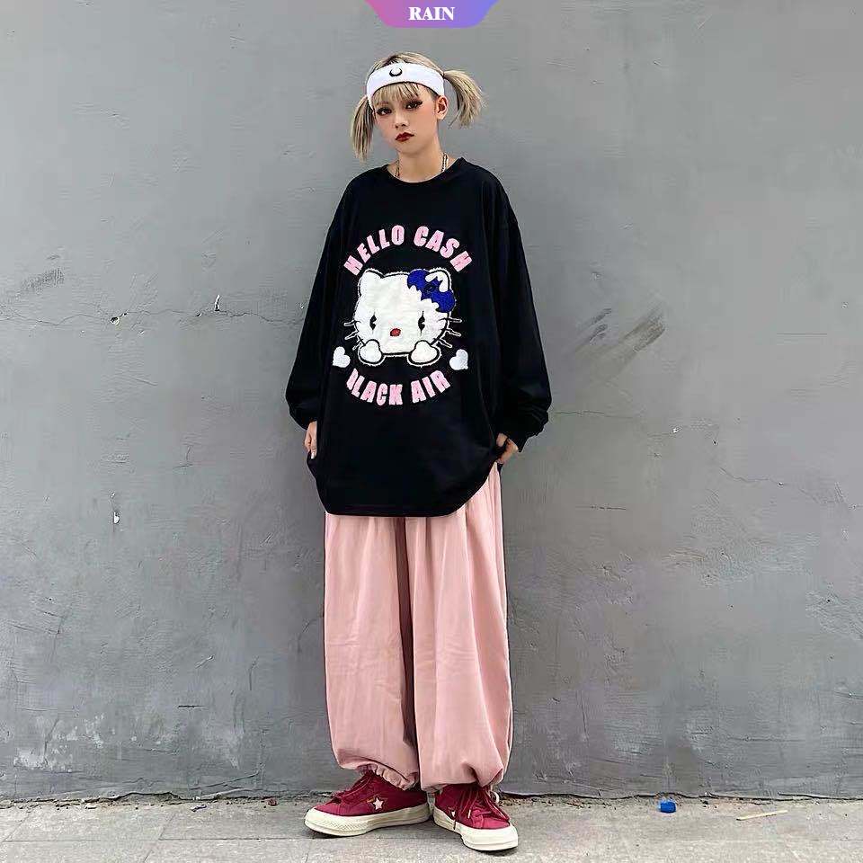Áo Nỉ Cổ Tròn Thêu Họa Tiết Hoạt Hình Sanrio Hello Kitty Ba Chiều Ngọt Ngào Đáng Yêu Mùa Thu Cho Nữ [RAIN]