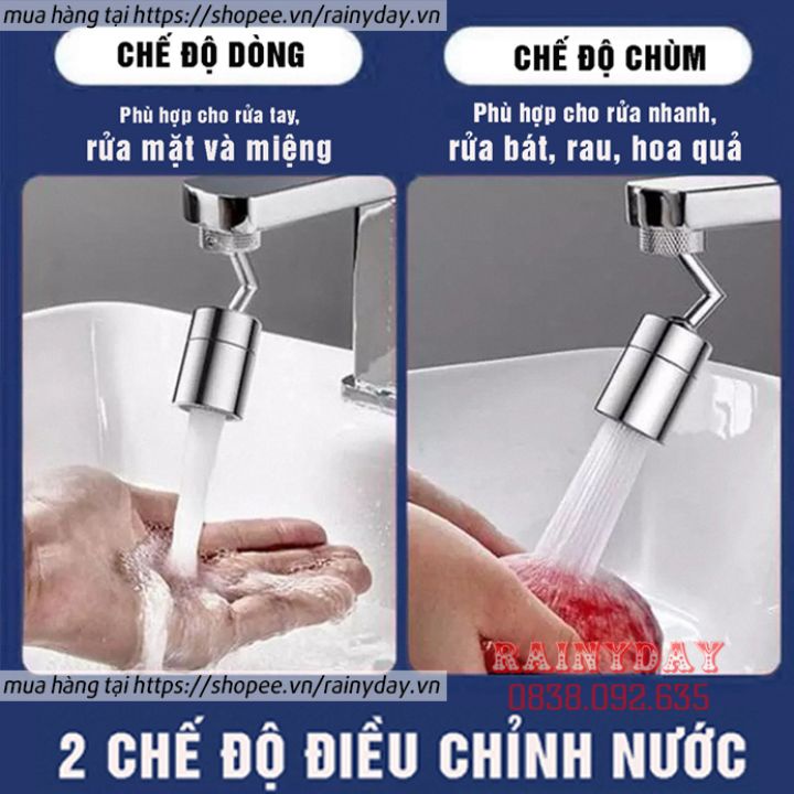 Đầu nối vòi nước, đầu vòi rửa bát chén tăng áp đa năng thông minh xoay 360 720 độ bồn rửa mặt inox