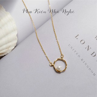 Dây chuyền vòng cổ hạt ngọc trai nhân tạo Hàn Quốc, vòng tròn đính hạt ngọc lệch DC01 Phụ Kiện Nhà Nghé