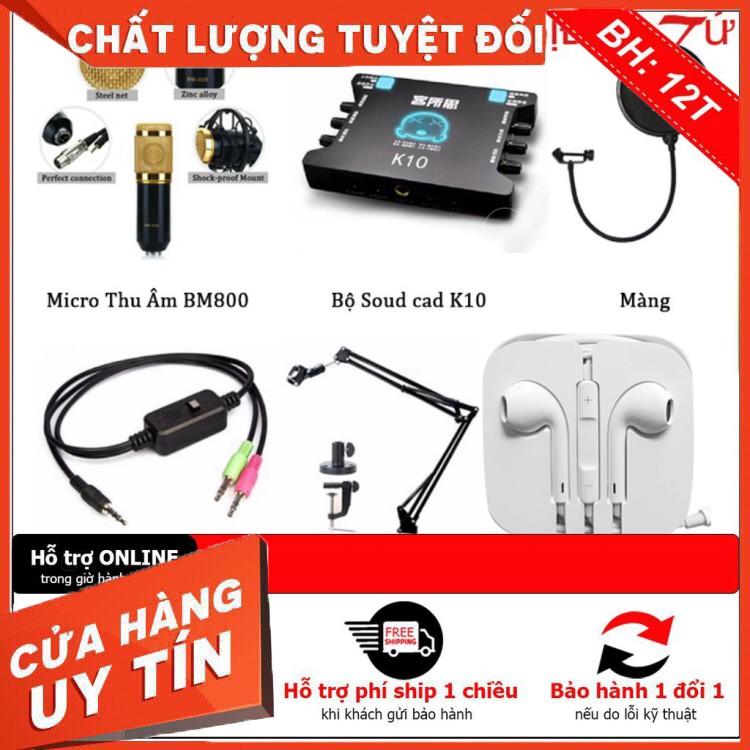 [ HÀNG CHẤT LƯỢNG] COMBO MICRO THU ÂM BM800 SOUND CARD XOX K10 CHÂN MÀNG LỌC DÂY MA2 Tặng Tai nghe - Giá tốt nhất miền n