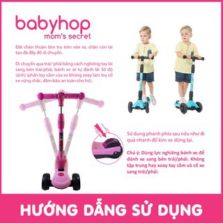 Xe Scooter cho bé, xe trượt Scooter 3 bánh to phát sáng vĩnh cửu gấp gọn chịu lực 80kg thương hiệu Babyfast Babyhop 5.0