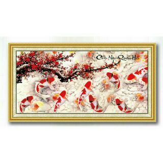 Tranh thêu 3D CÁ CHÉP -HOA ĐÀO ĐỎ 222999.