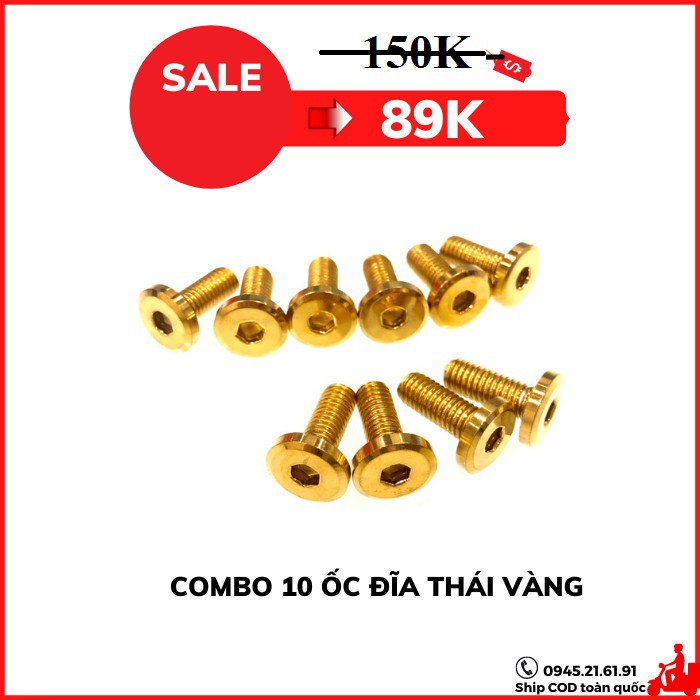 SALE - COMBO 10 ỐC ĐĨA ĐẦU BẰNG 8x20 VÀNG THÁI HÀNG XỊN