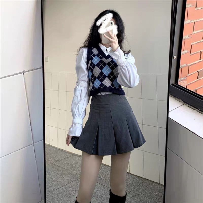 (VIDEO+ẢNH THẬT+ SẴN) Set áo gile ulzzang croptop kẻ caro retro 2021 KÈM 2 ẢNH THẬT CUỐI