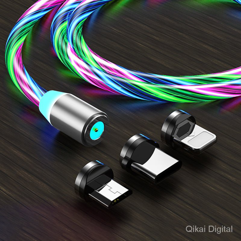 Cáp dữ liệu cổng Micro USB/ Type C/ iPhone từ tính dài 1m/2m có đèn LED đầy màu sắc cho iPhone 8 pin Oppo Vivo Xiaomi