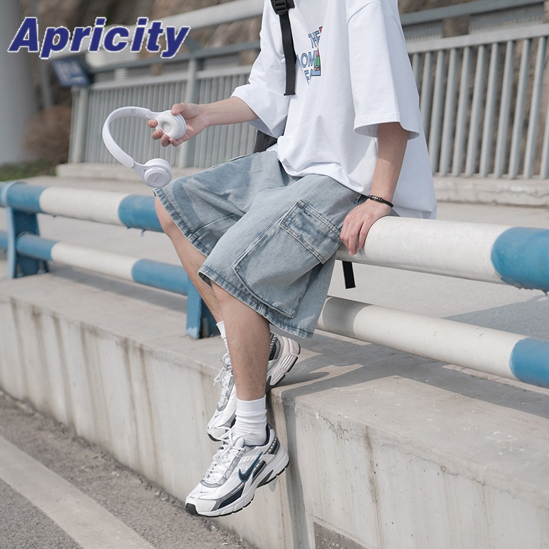 Quần Short denim Túi Hộp Phong Cách retro Thời Trang Cho Nam