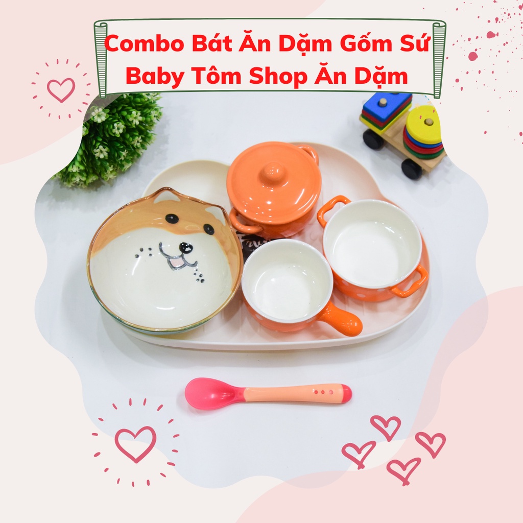 Combo bát ăn dặm gốm sứ hình Con Vật cho bé yêu NCC Baby Tôm