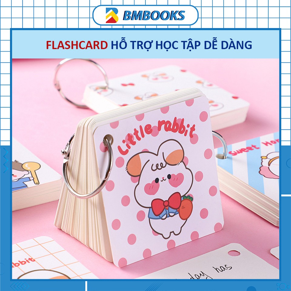 Flashcard đáng yêu cho bé và học từ vựng cho học sinh/sinh viên có khoen tròn dễ dàng thảo rời lắp ráp BMBooks