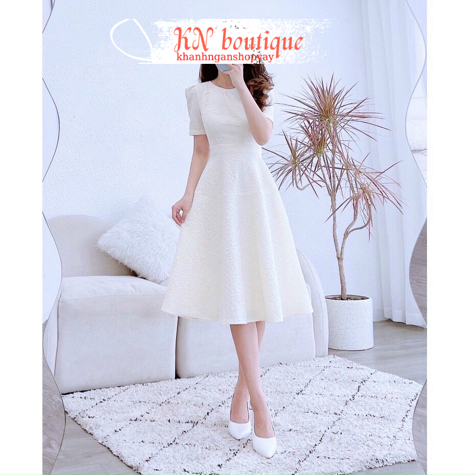 Đầm trắng dự tiệc tiểu thư váy đen dáng xòe sang chảnh xinh đẹp K N Boutique