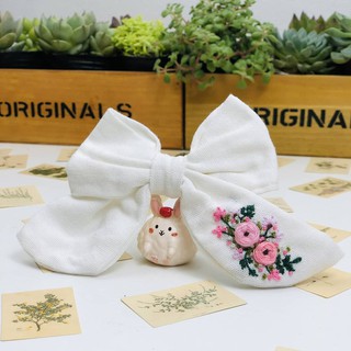 Nơ cột tóc thêu handmade, nơ cột tóc linen thêu tay tiemtaphoa.duahau