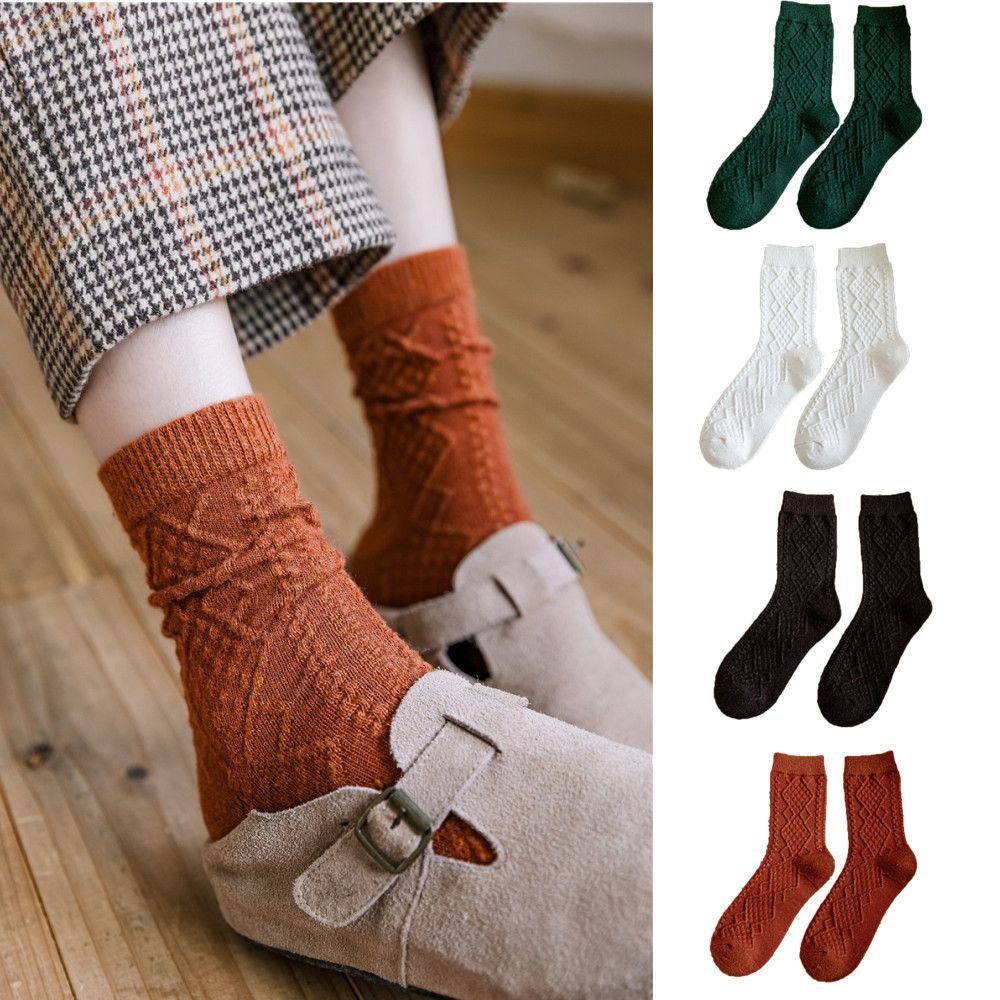 Bebetterm 1 Pair Fashion Cashmere Wool Socks Knit Breathable Autumn Winter Soft Thick Woman Solid Socks