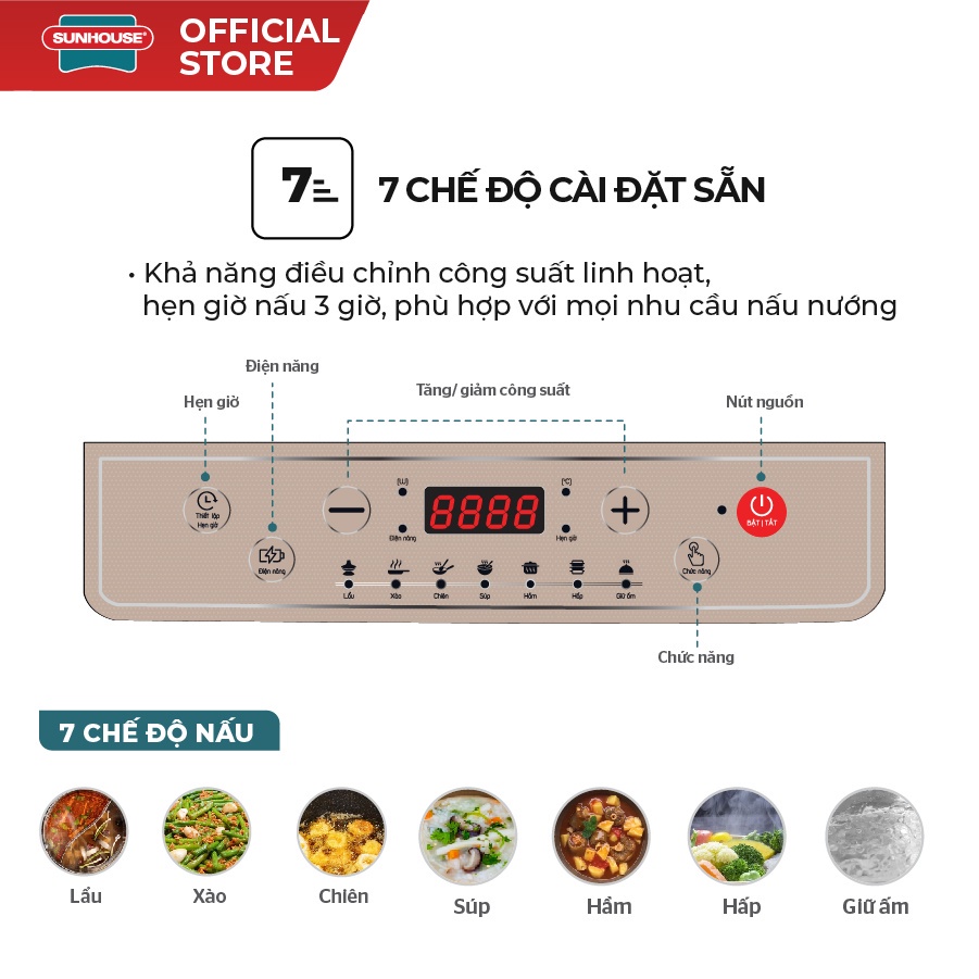 Bếp từ đơn SUNHOUSE shd6160 hàng CHÍNH HÃNG thiết kế cao cấp, sang trọng mặt kính cường lực bảo hành 12 tháng