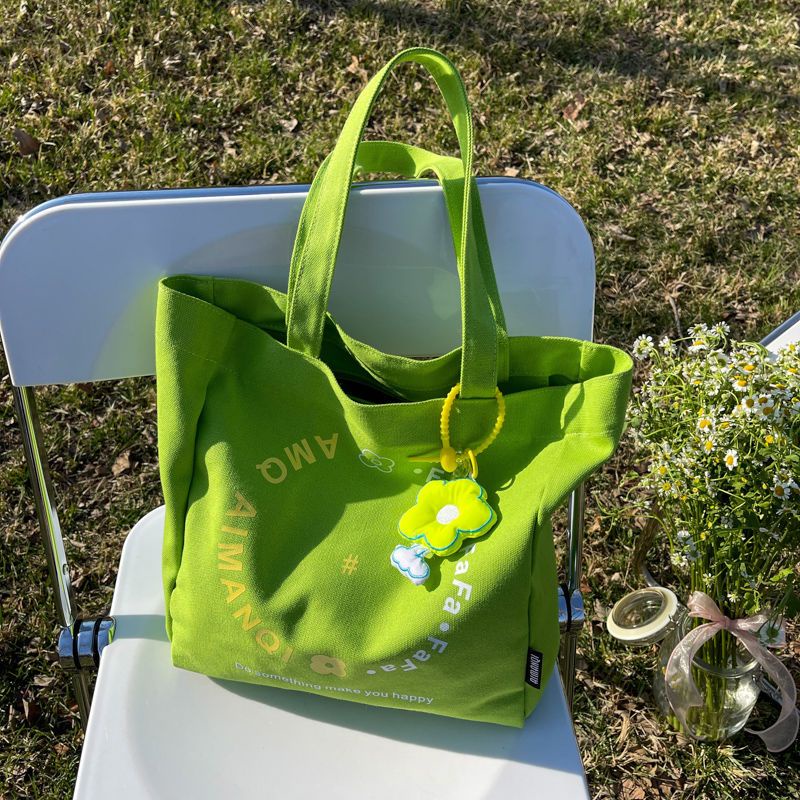 Túi Tote Đeo Vai Bằng Vải Bạt In Hoa Màu Xanh Lá Dễ Phối Đồ Kích Thước 41 X 33 X 13