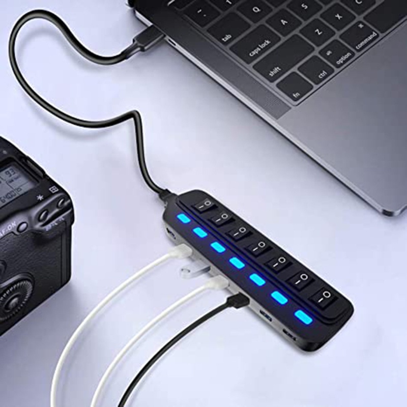 Hub Chia 3 0 Cổng USB 7 Cổng Công Tắc Đèn LED