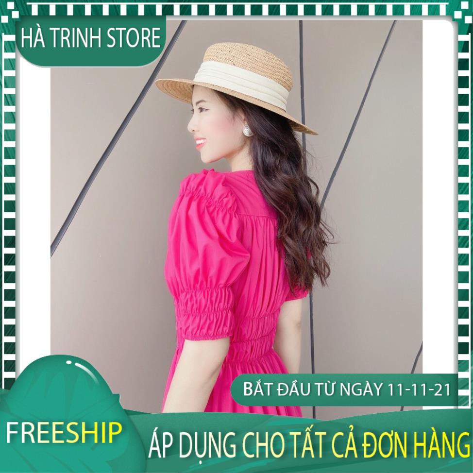 Váy đầm thiết kế cao cấp công sở dự tiệc hồng xòe V2045  - HÀ TRINH STORE | BigBuy360 - bigbuy360.vn