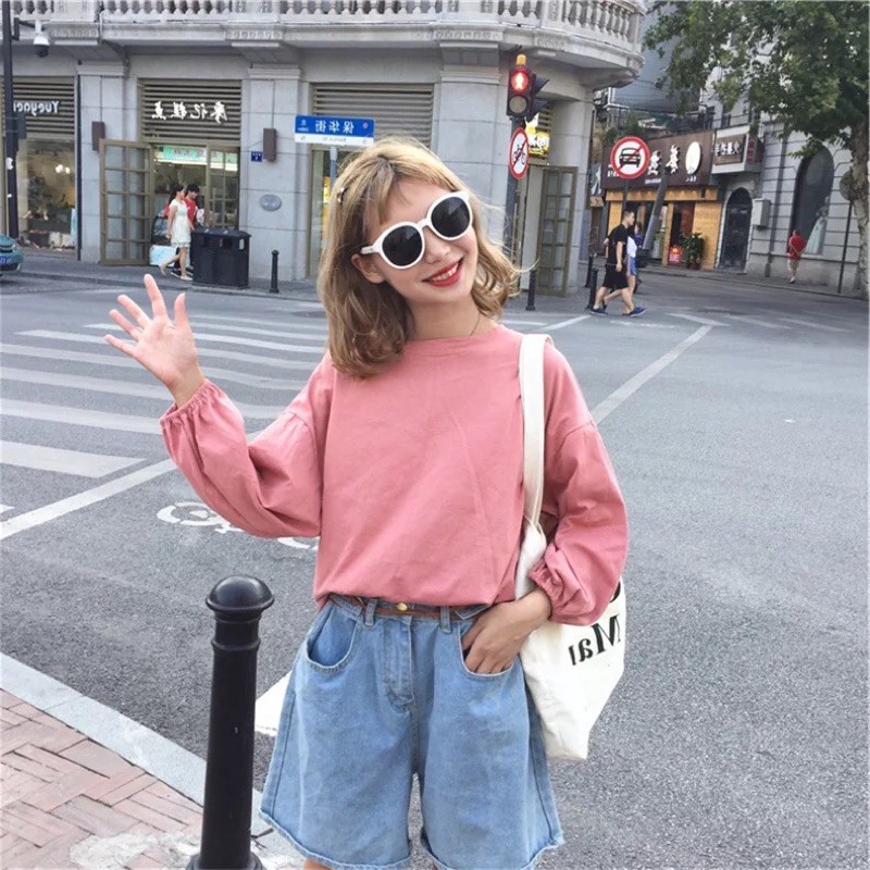 Áo phông nữ dài tay bo chun tay bồng cá tính